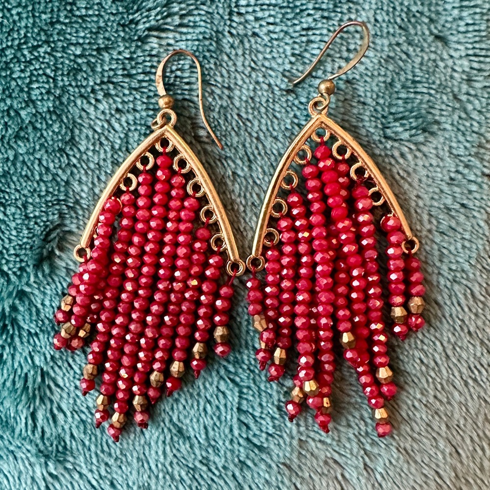 Elegant Red and Gold tone Beaded Earrings